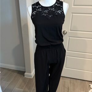 Express Black Sleeveless Lace Jumpsuit